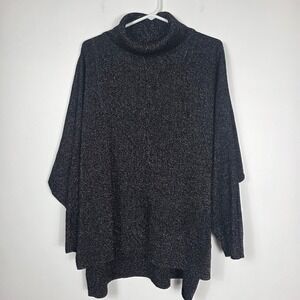 Express Black Sparkle Metallic Turtleneck‎ Sweater Oversized Knit XL  Women